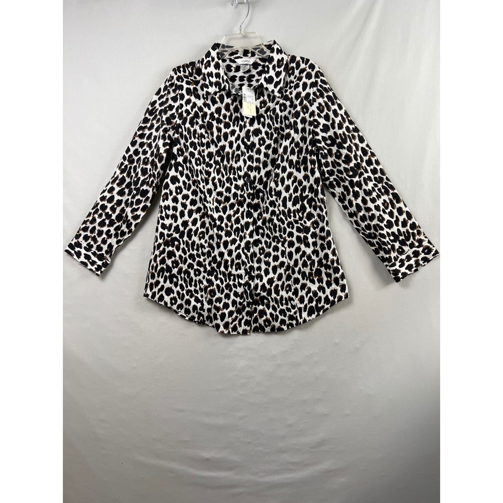 CJ Banks Tunic Women X White Black NEW Leopard Print Wrinkle Resistant Cotton